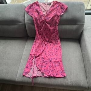 Revolve MAJORELLE Elaine Midi Dress Pink Chiffon Floral Sundress Side Ruching S